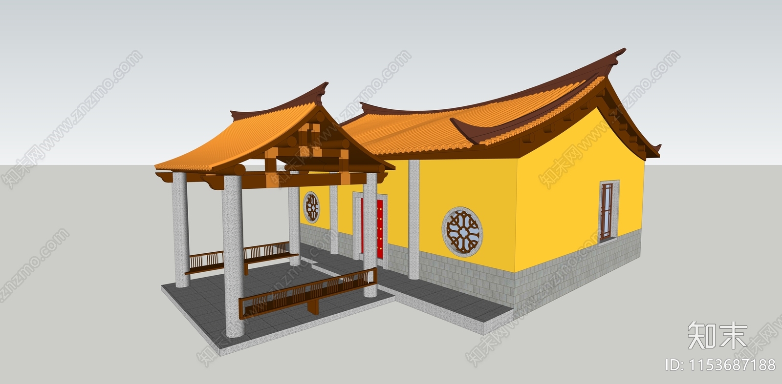 中式寺庙建筑SU模型下载【ID:1153687188】