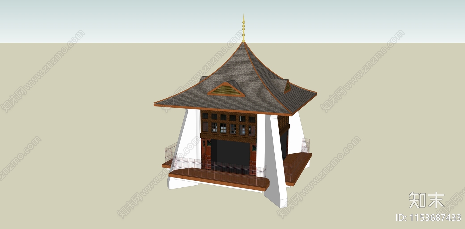 中式寺庙建筑SU模型下载【ID:1153687433】