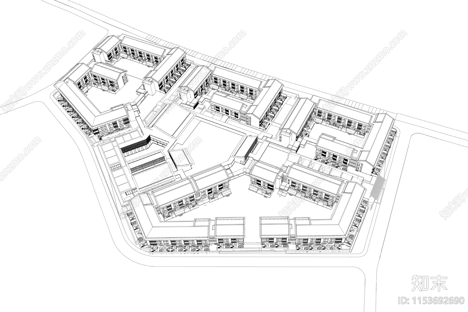 新中式玉鸟集小区建筑SU模型下载【ID:1153692690】