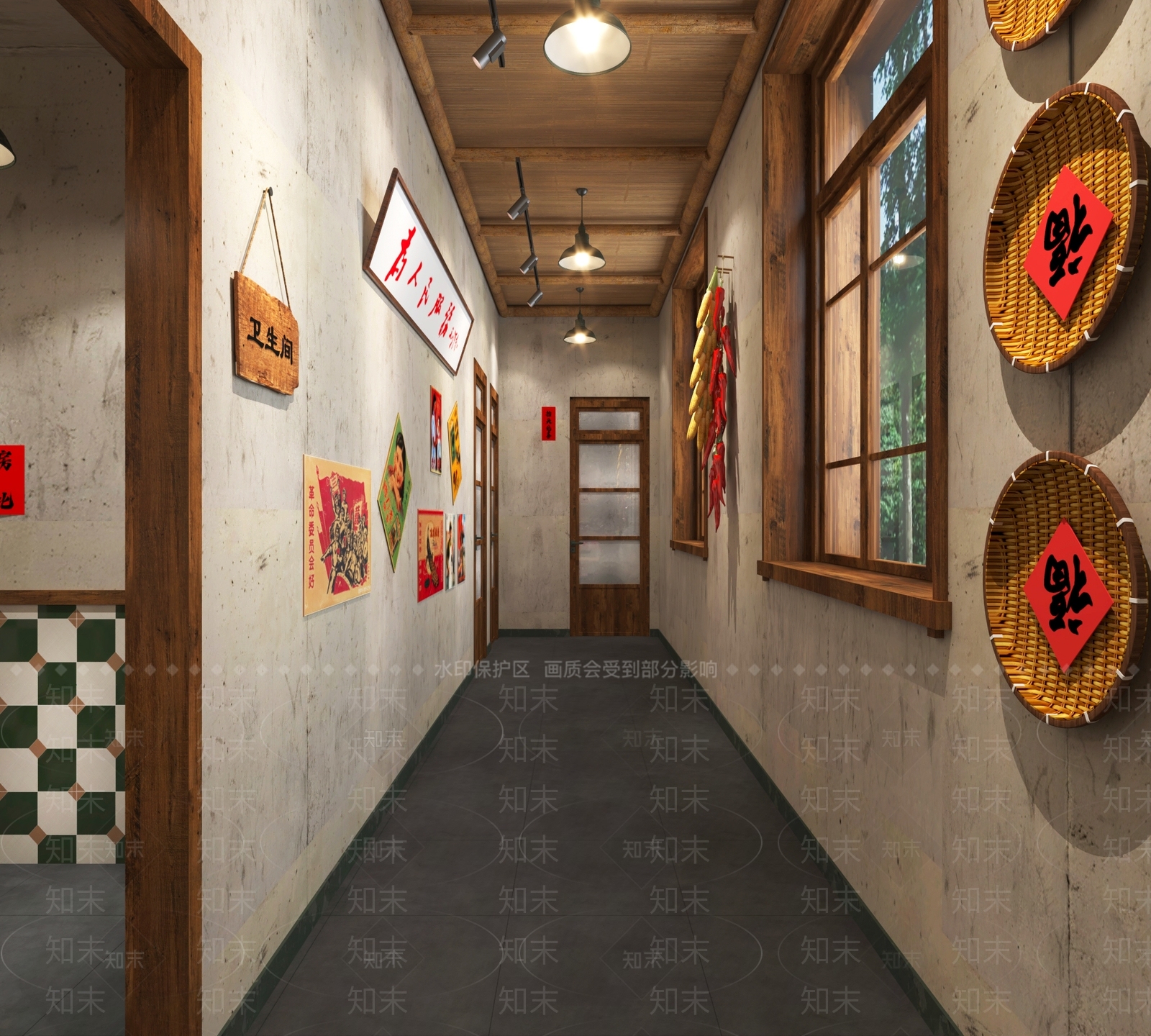 中式农家乐走廊3D模型下载【ID:1153693065】