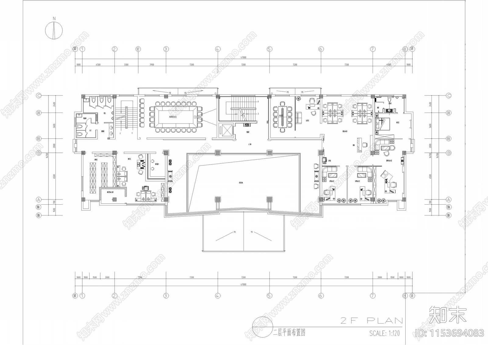 新中式独立办公室cad施工图下载【ID:1153694083】