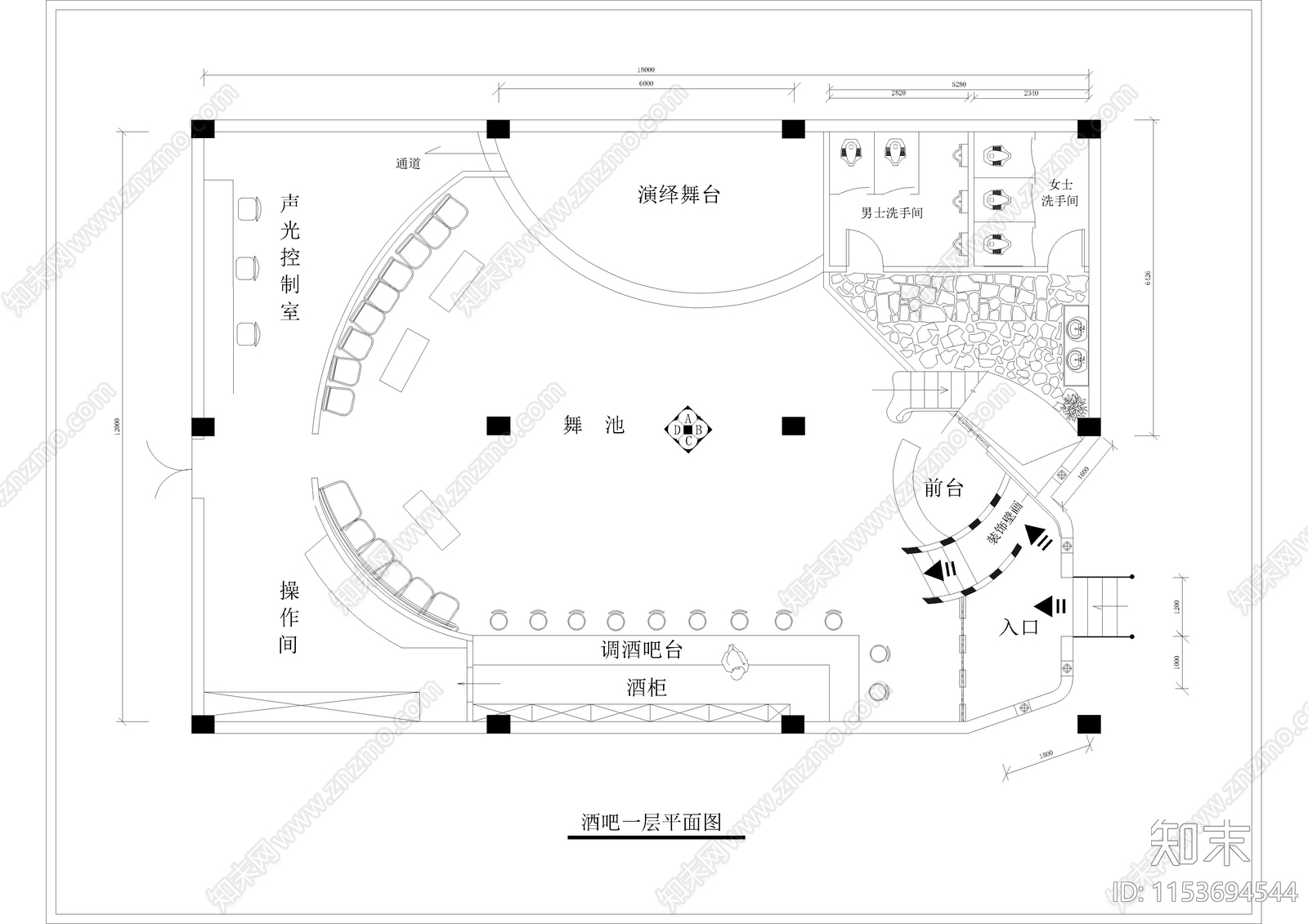 酒吧会所室内cad施工图下载【ID:1153694544】