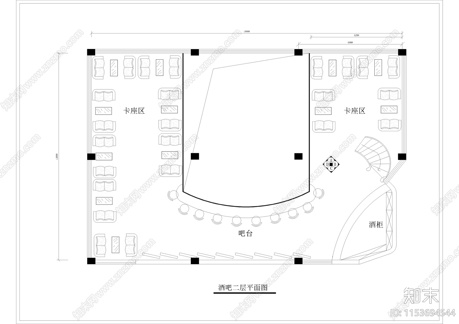 酒吧会所室内cad施工图下载【ID:1153694544】