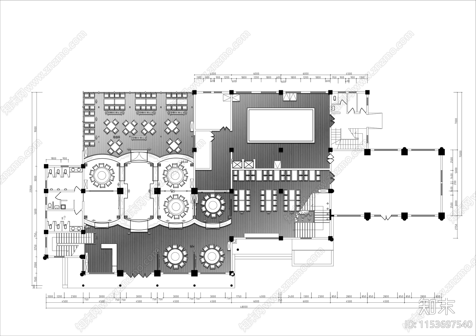 两层古典餐厅布置图cad施工图下载【ID:1153697540】