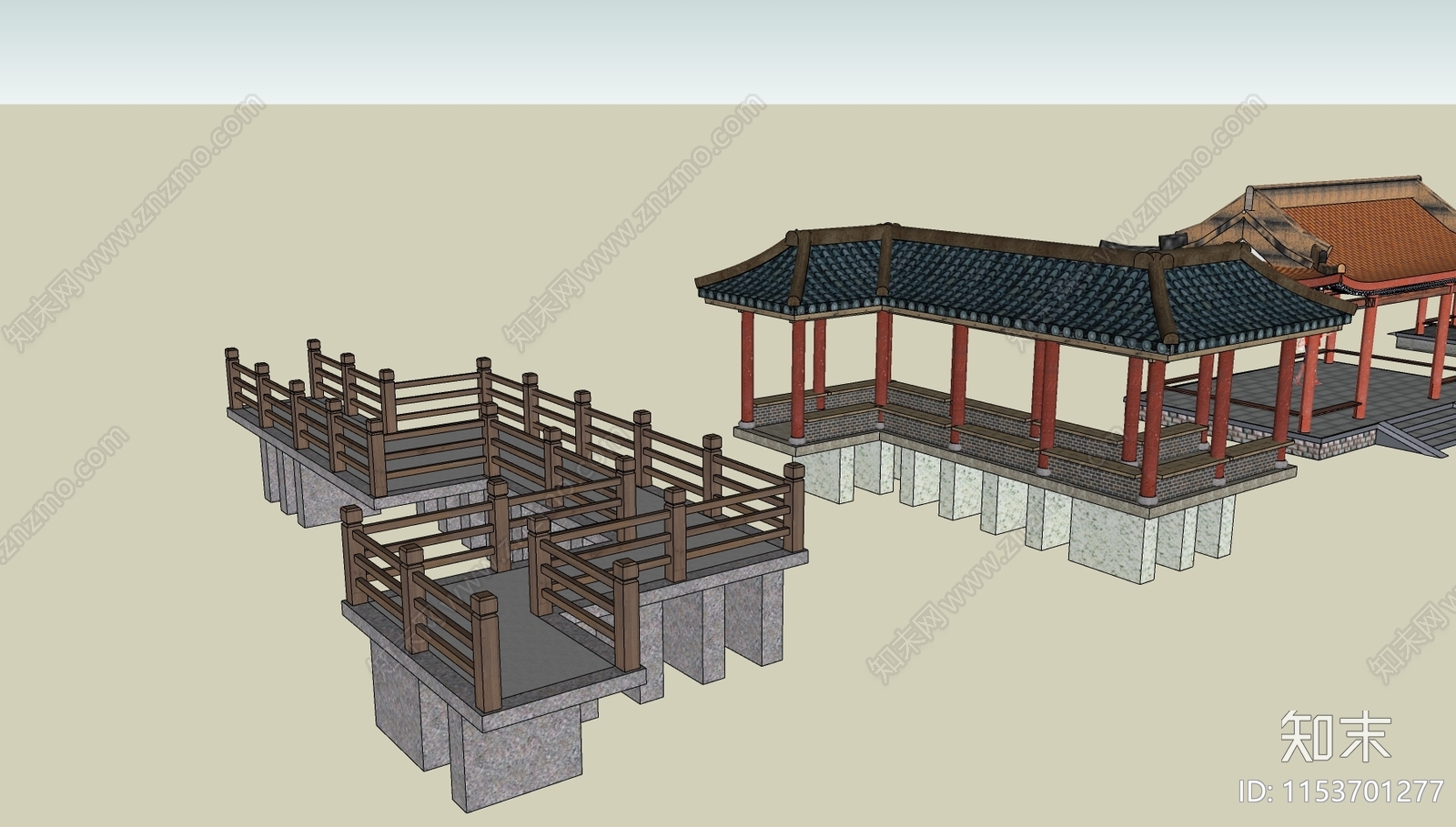 新中式廊桥SU模型下载【ID:1153701277】