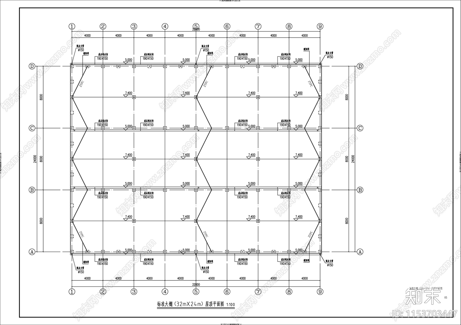 蔬菜标准大棚建筑cad施工图下载【ID:1153703447】