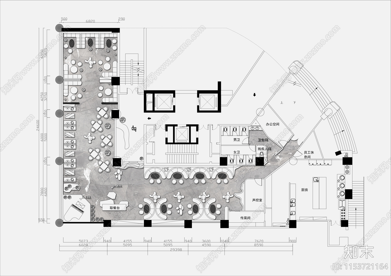 400㎡音乐餐厅平面布置图施工图下载【ID:1153721164】