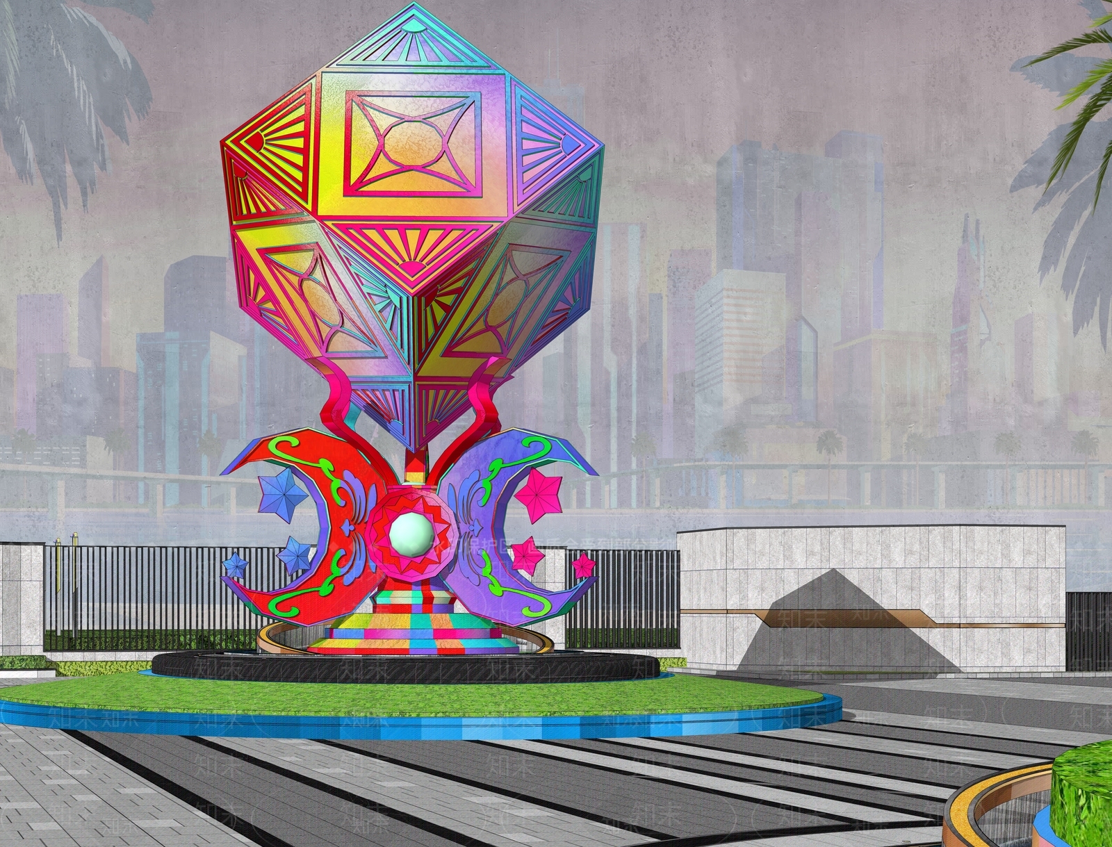 现代方块立方体魔法方形雕塑SU模型下载【ID:1153704561】