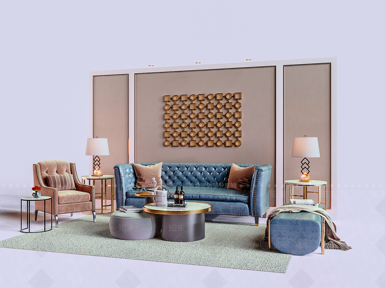 简欧皮革沙发茶几组合3D模型下载【ID:1153710001】