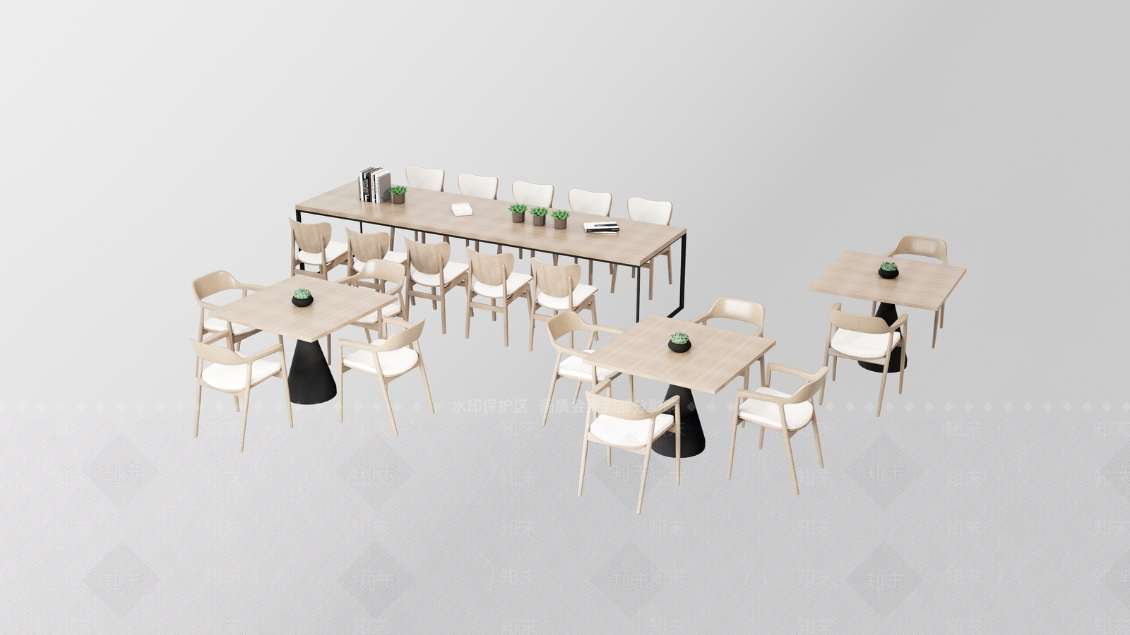 现代食堂餐桌椅SU模型下载【ID:1153716615】