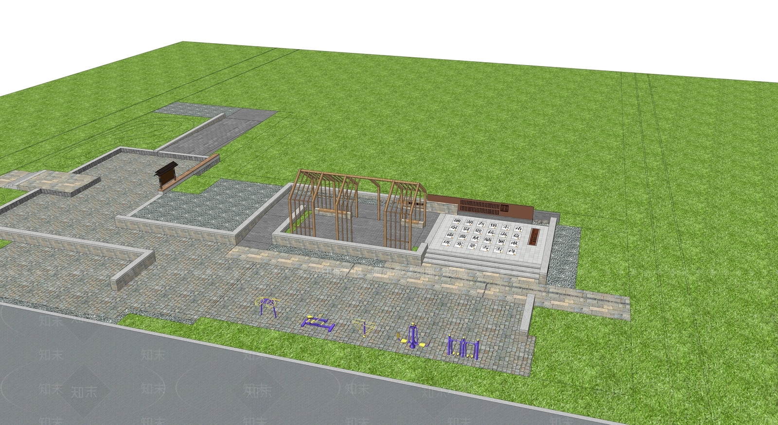 新中式乡村广场SU模型下载【ID:1153717237】