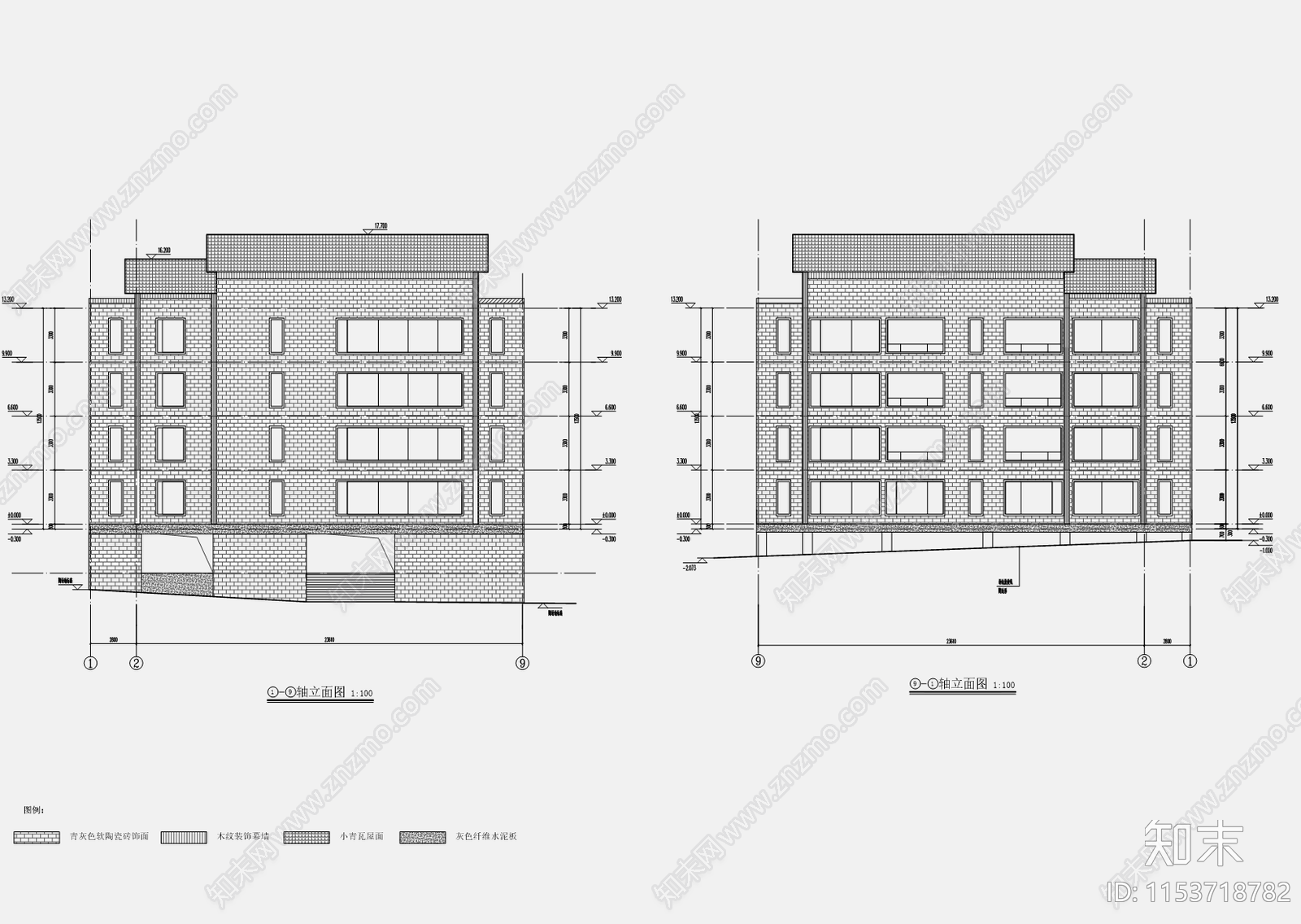 26X12M1100平中式山地四层民宿建筑cad施工图下载【ID:1153718782】