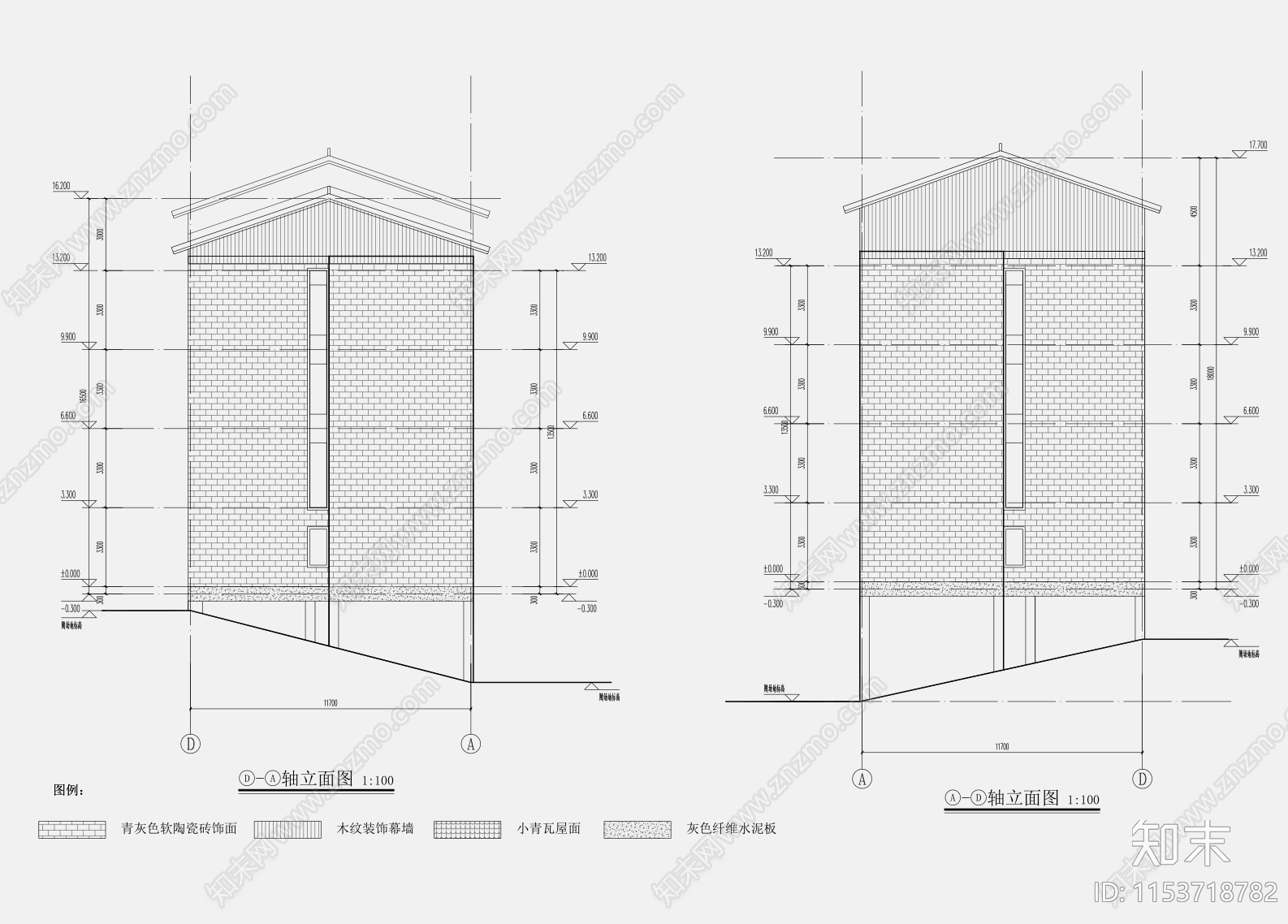 26X12M1100平中式山地四层民宿建筑cad施工图下载【ID:1153718782】