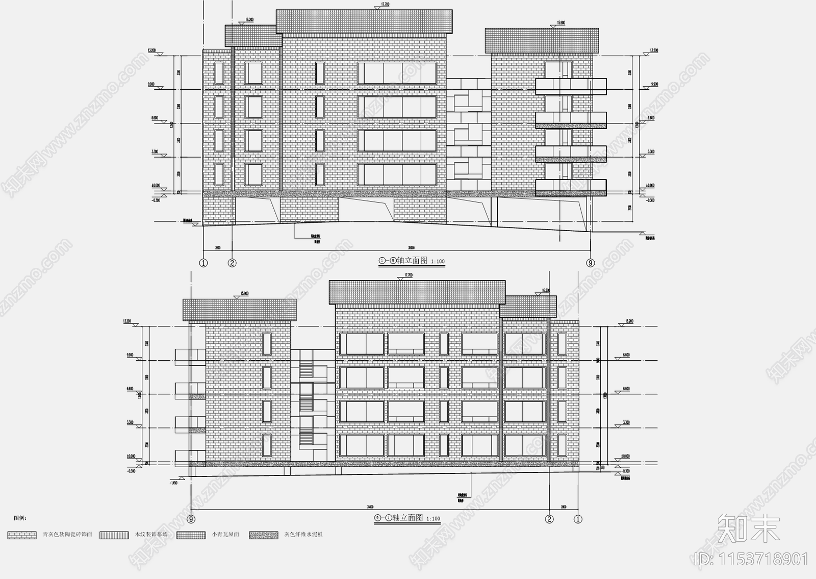 38X12M1600平中式山地四层民宿建筑cad施工图下载【ID:1153718901】