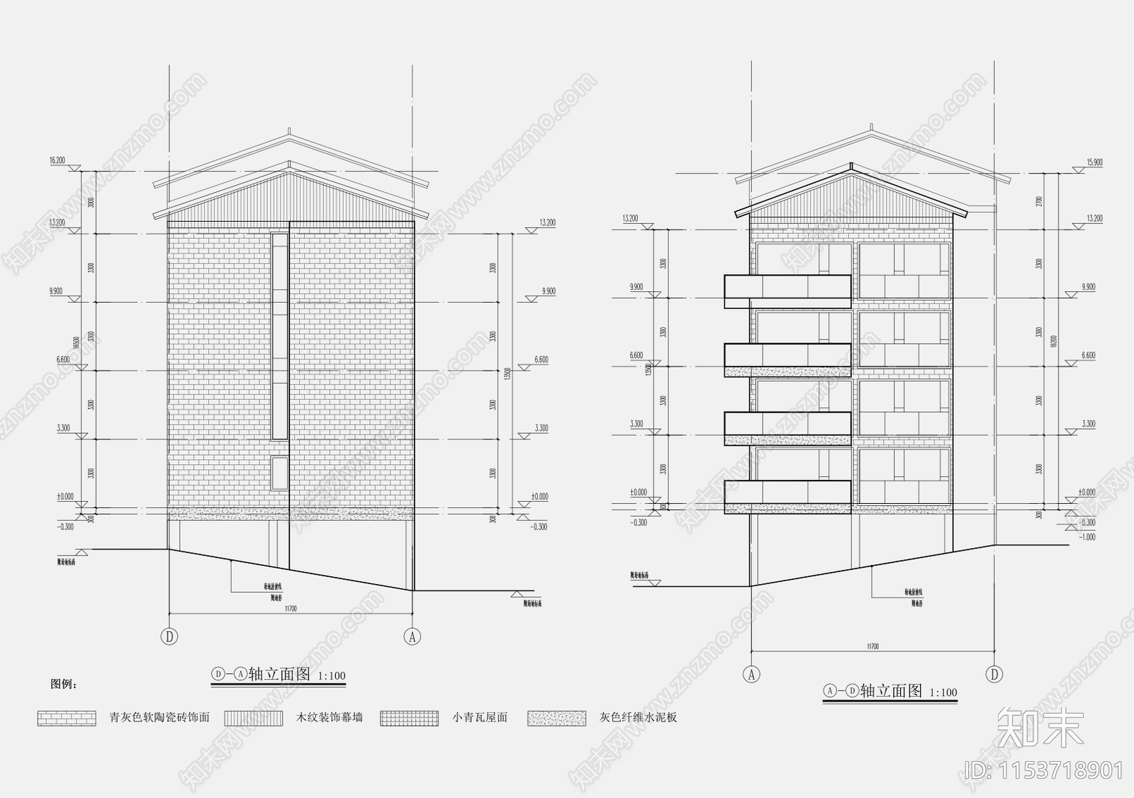 38X12M1600平中式山地四层民宿建筑cad施工图下载【ID:1153718901】