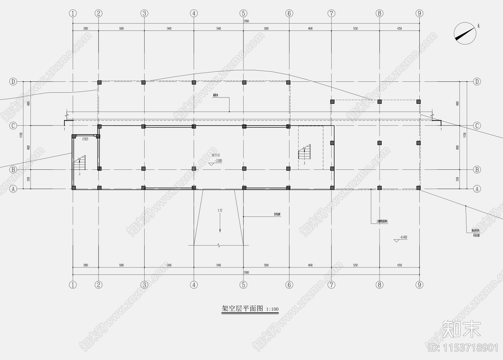 38X12M1600平中式山地四层民宿建筑cad施工图下载【ID:1153718901】