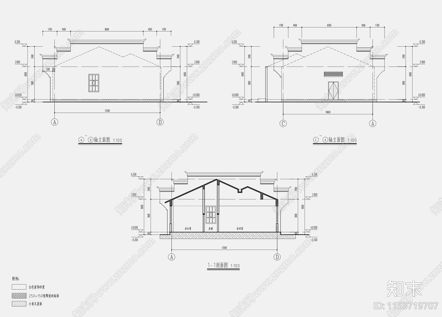 徽派单层综合楼建筑cad施工图下载【ID:1153719707】