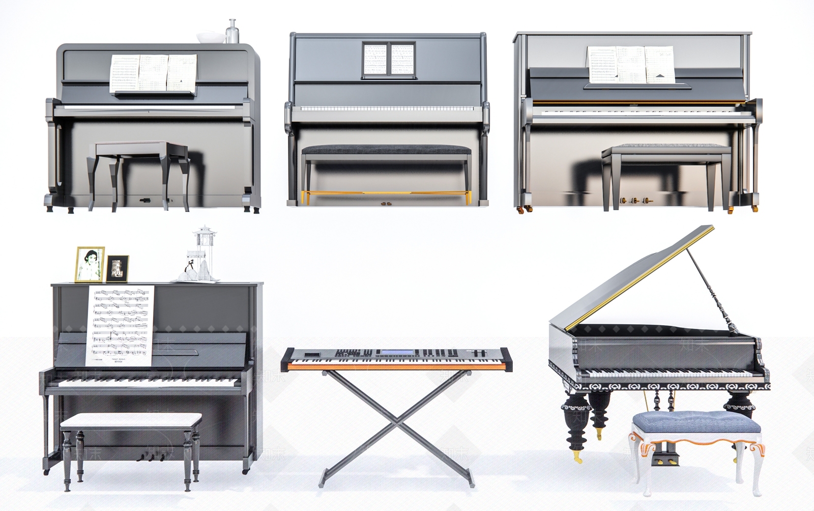 现代钢琴组合3D模型下载【ID:1153720379】