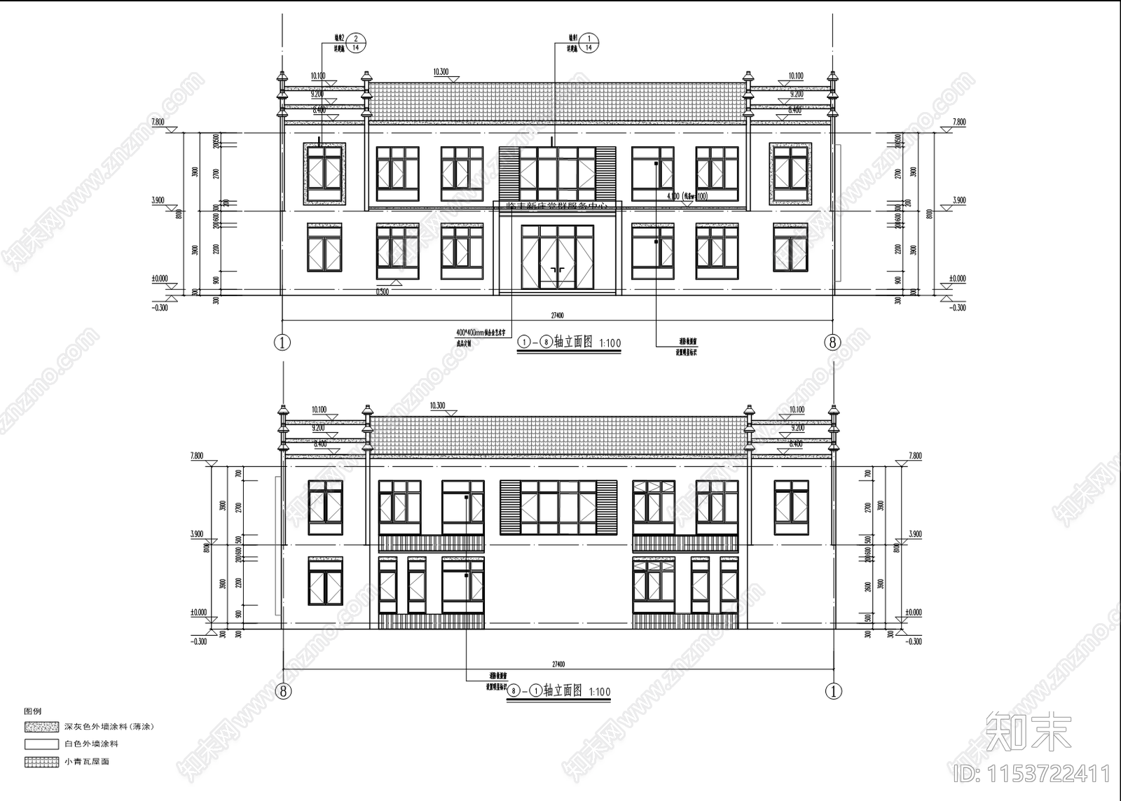 新徽派600平党群服务中心综合办公楼建筑施工图下载【ID:1153722411】