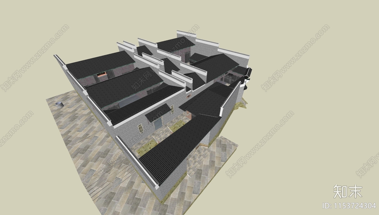 新中式古代砖瓦民居SU模型下载【ID:1153724304】