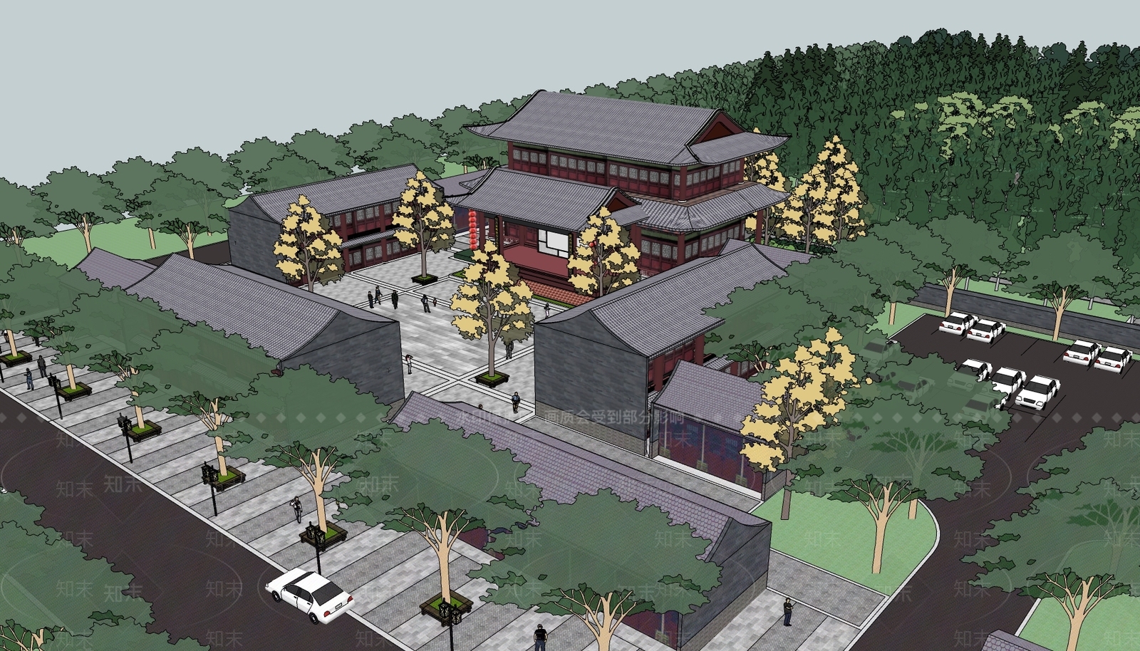 中式绿色纪念馆SU模型下载【ID:1153724339】