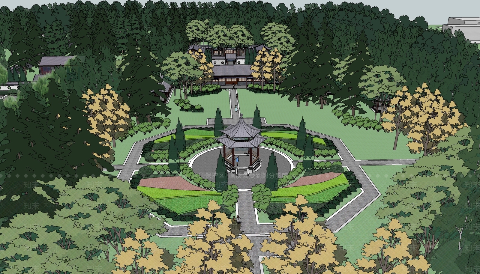 中式绿色纪念馆SU模型下载【ID:1153724339】
