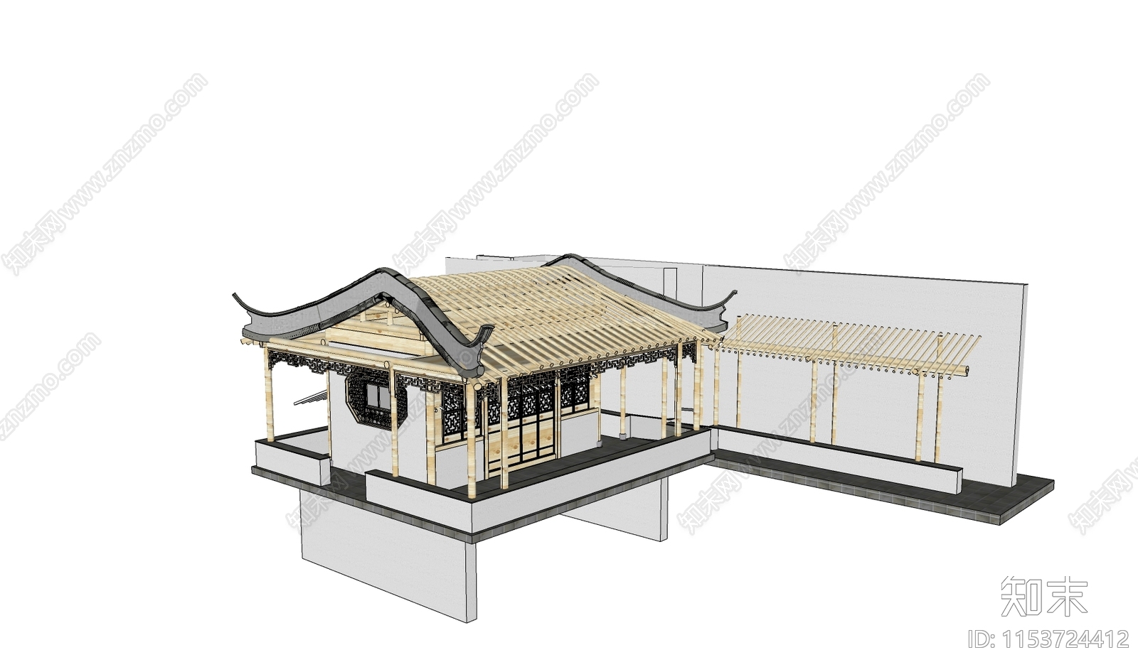 中式木质亭子SU模型下载【ID:1153724412】
