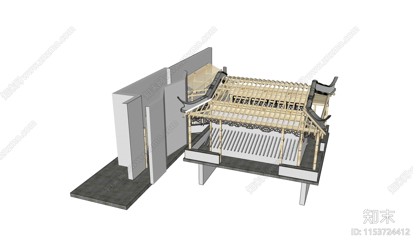 中式木质亭子SU模型下载【ID:1153724412】