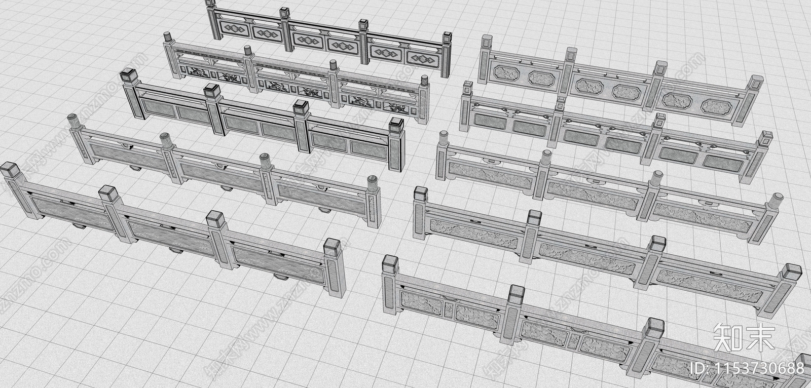 中式大理石栏杆SU模型下载【ID:1153730688】