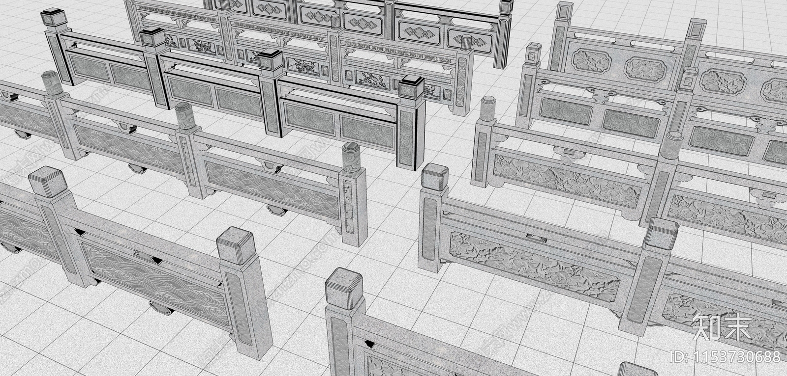 中式大理石栏杆SU模型下载【ID:1153730688】