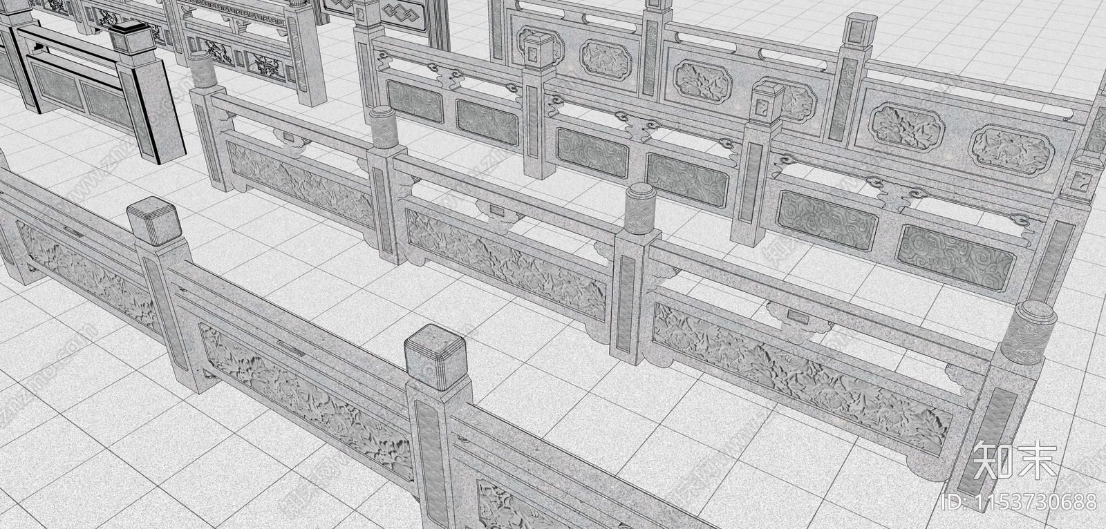 中式大理石栏杆SU模型下载【ID:1153730688】