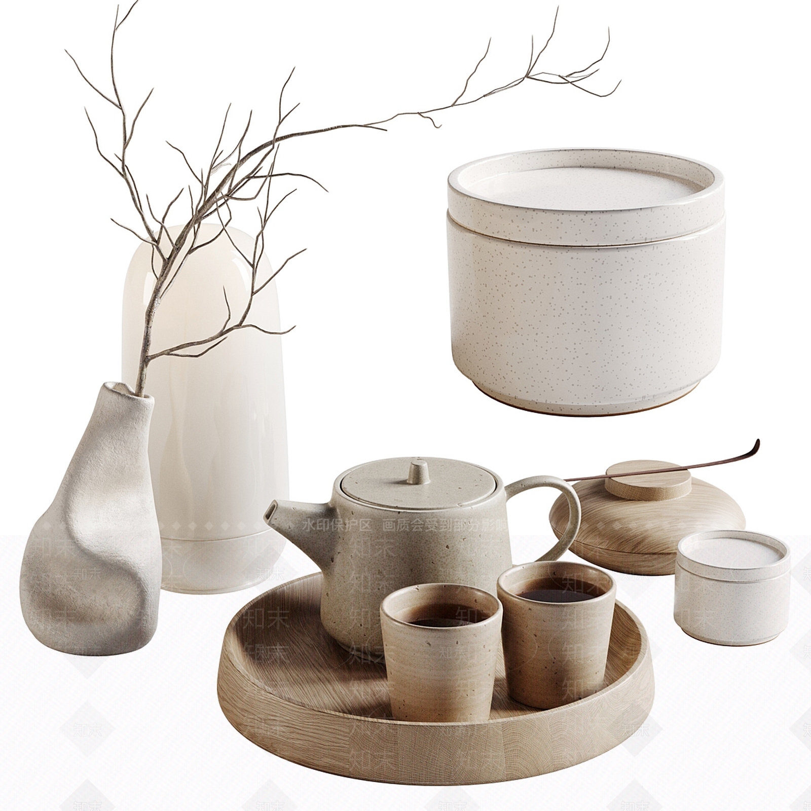侘寂禅意茶具摆件3D模型下载【ID:1153734015】