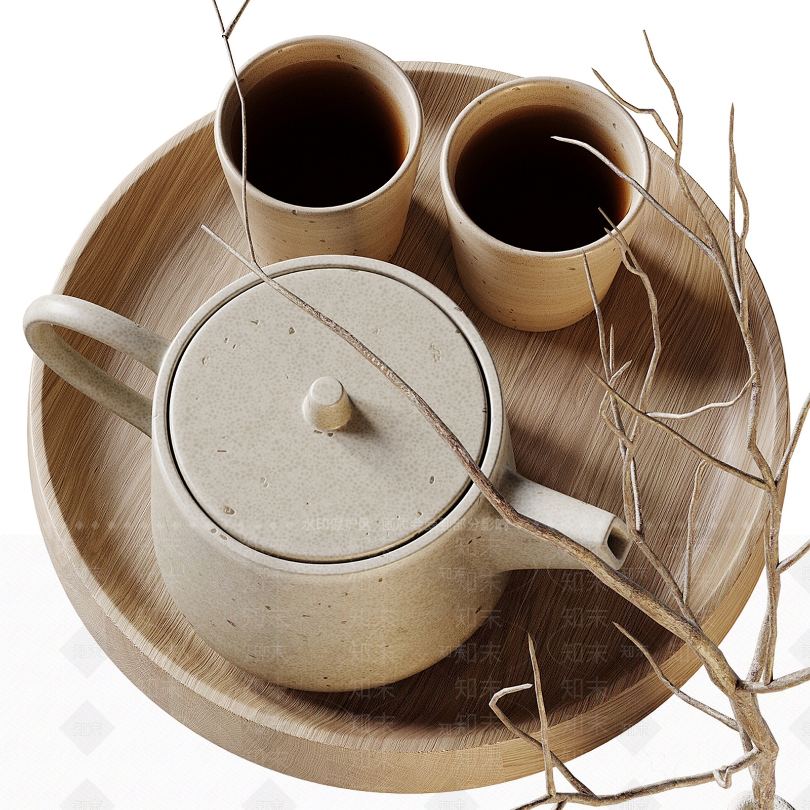 侘寂禅意茶具摆件3D模型下载【ID:1153734015】