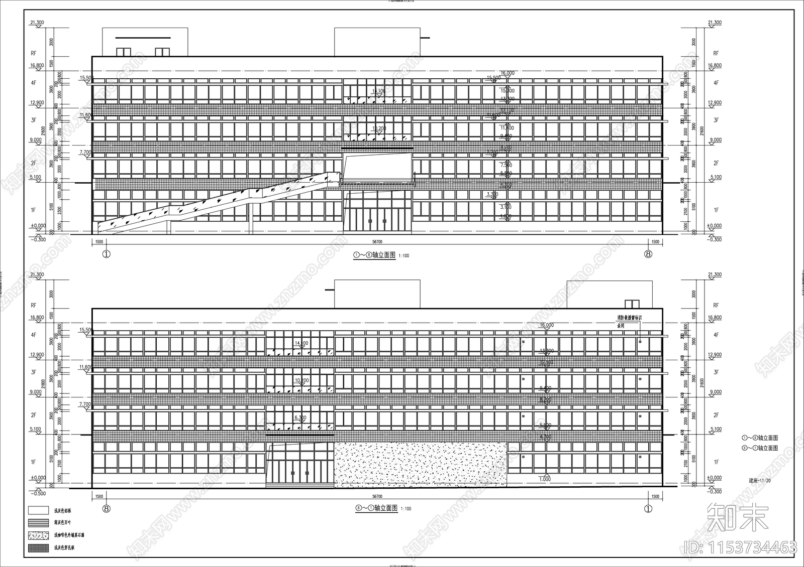 回字形办公楼建筑施工图下载【ID:1153734463】