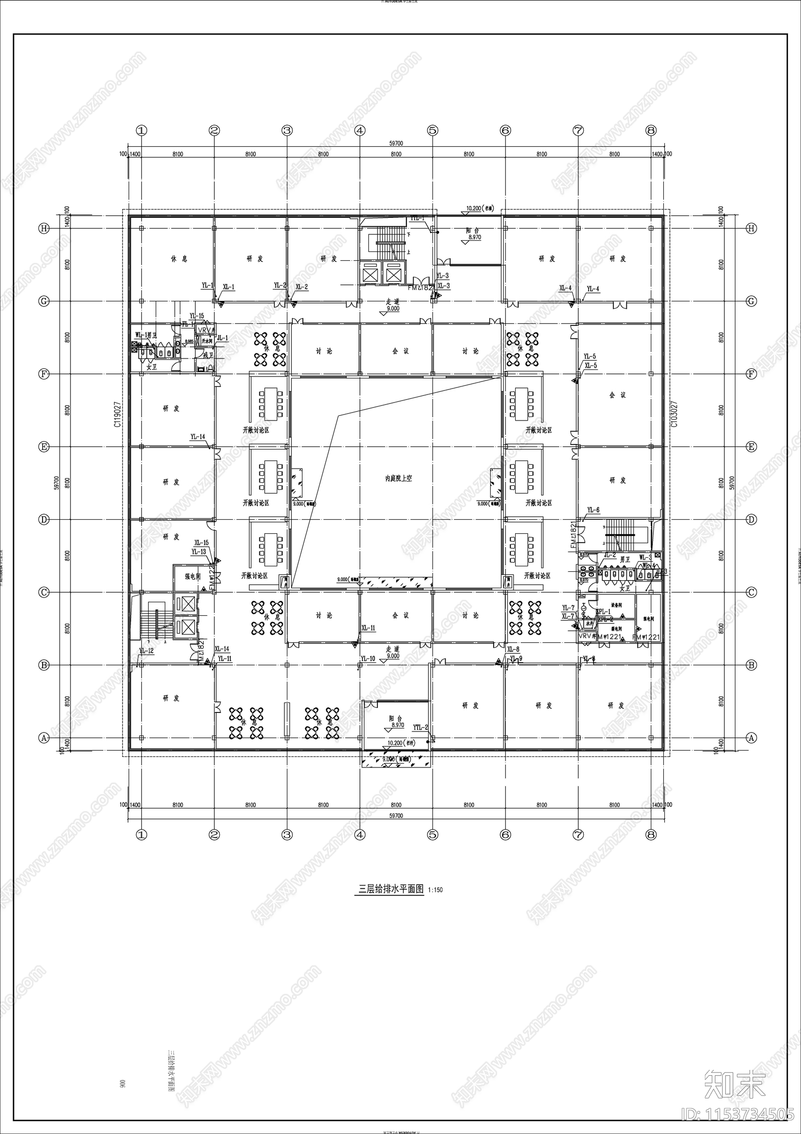 某科学办公大楼给排水cad施工图下载【ID:1153734505】