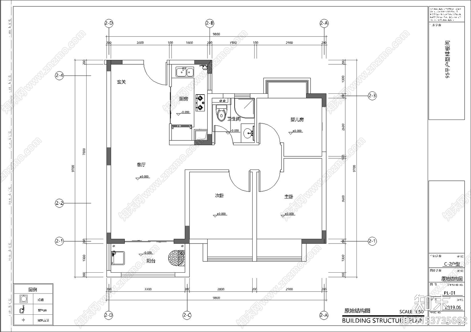 平层家装室内cad施工图下载【ID:1153735662】