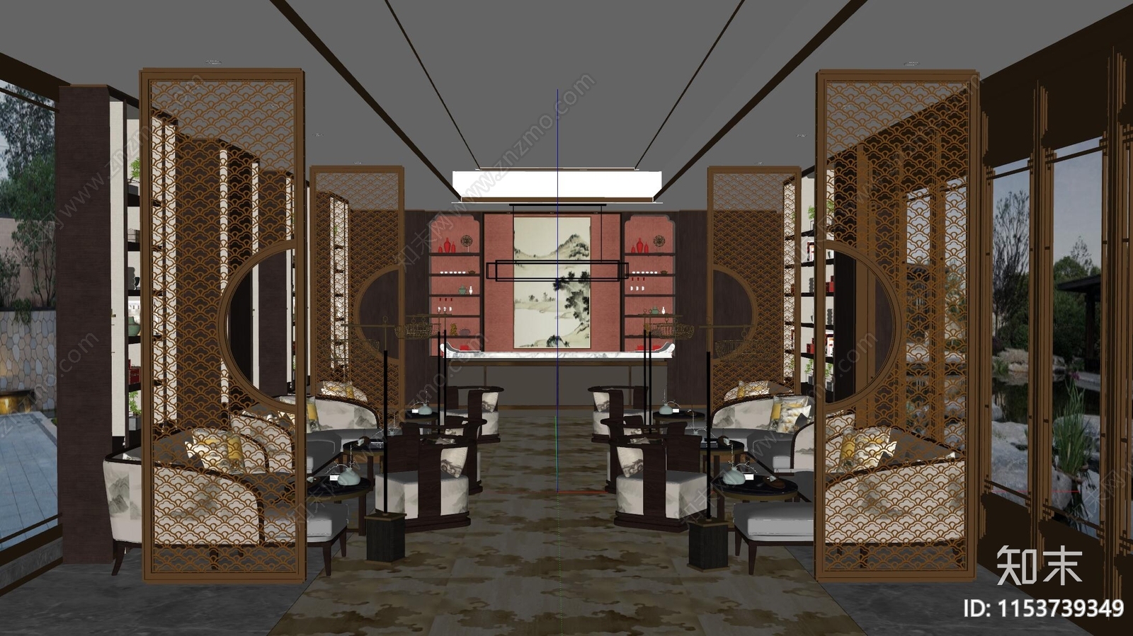 新中式售楼处SU模型下载【ID:1153739349】