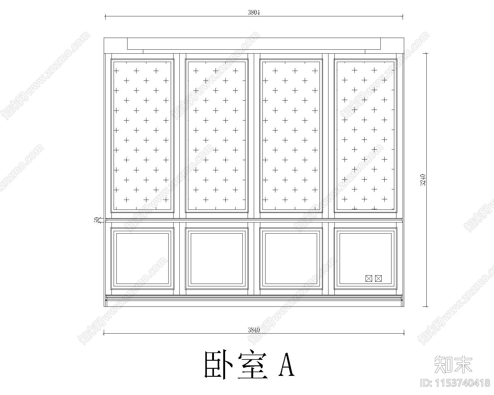 西安展厅卧室厅室内cad施工图下载【ID:1153740418】