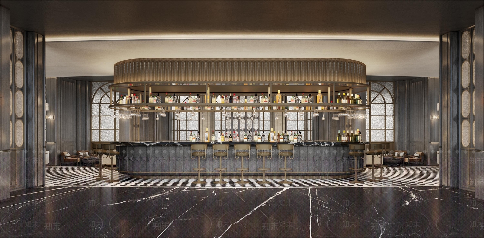 现代酒店餐厅吧台3D模型下载【ID:1153744031】