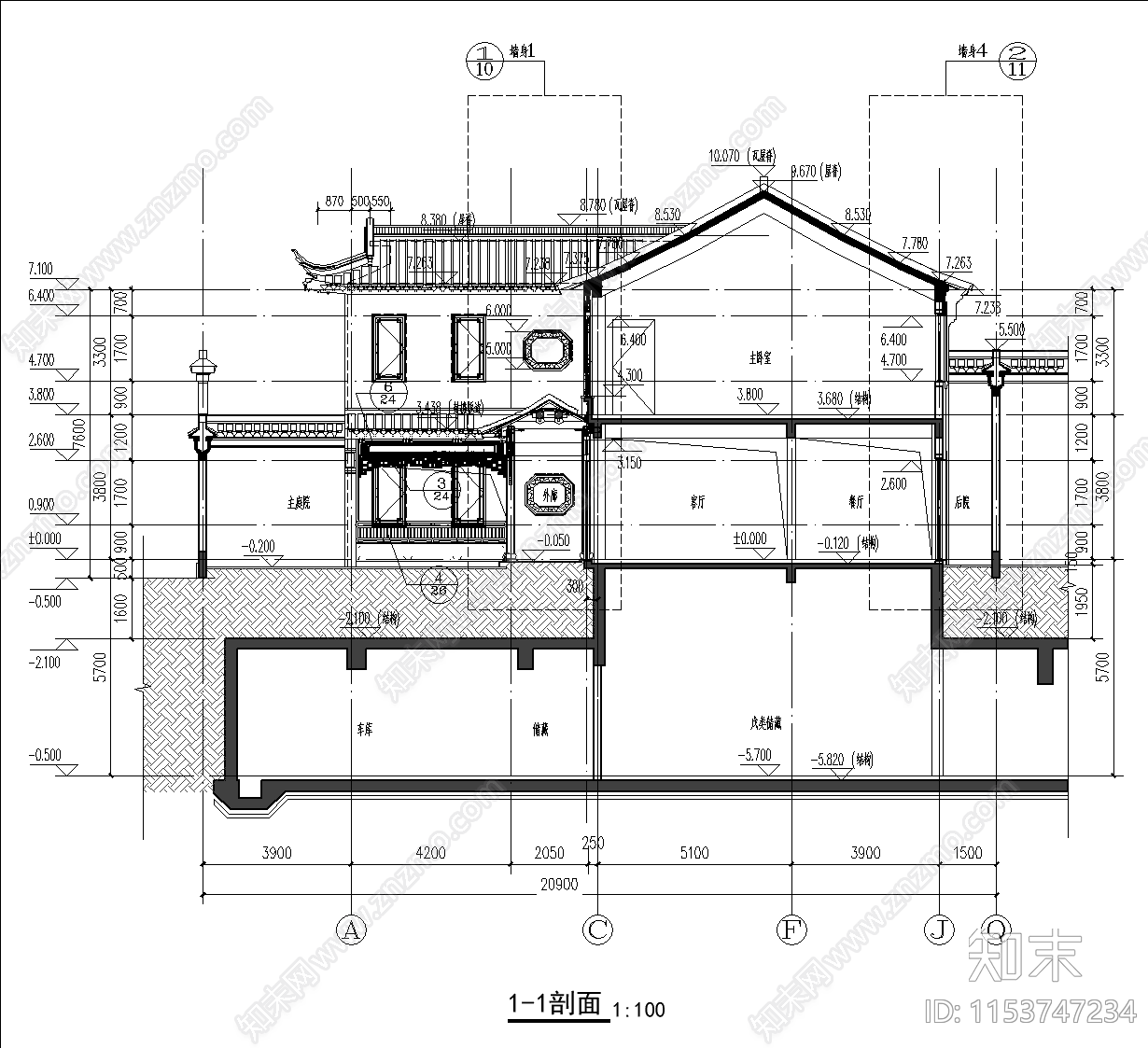 别墅建筑cad施工图下载【ID:1153747234】