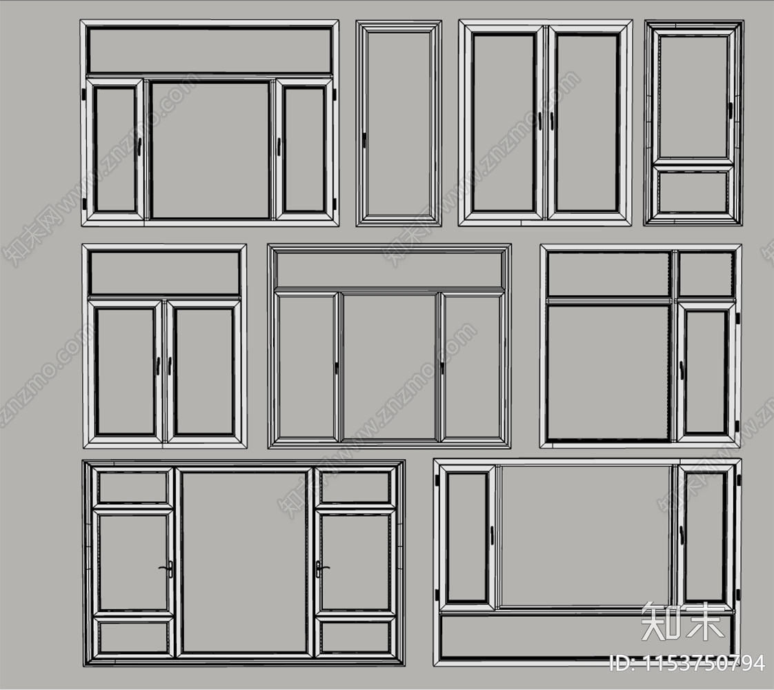 现代铝合金落地窗SU模型下载【ID:1153750794】