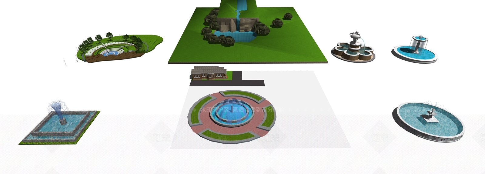 现代景观喷泉SU模型下载【ID:1153750852】