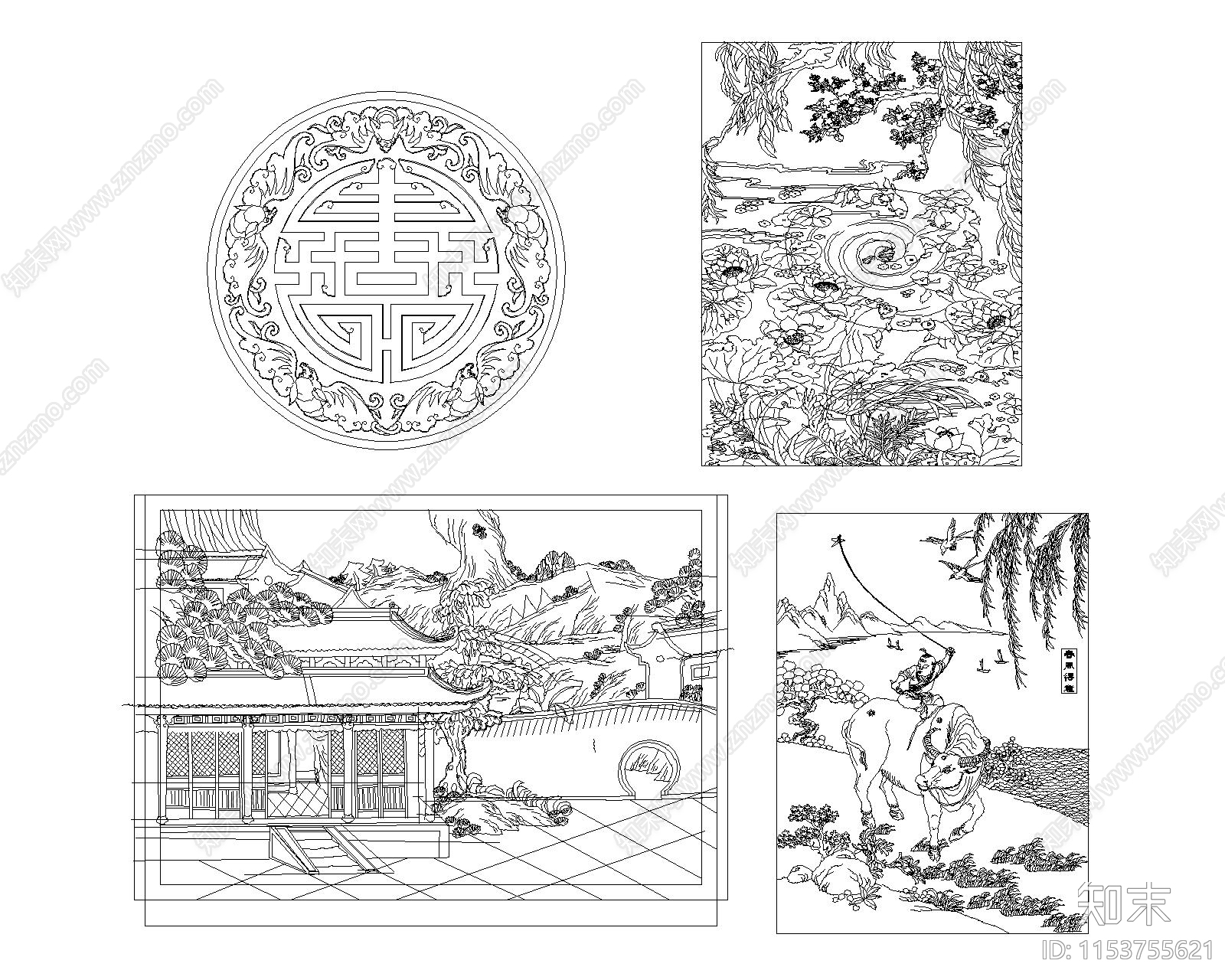 中式雕花图案施工图下载【ID:1153755621】