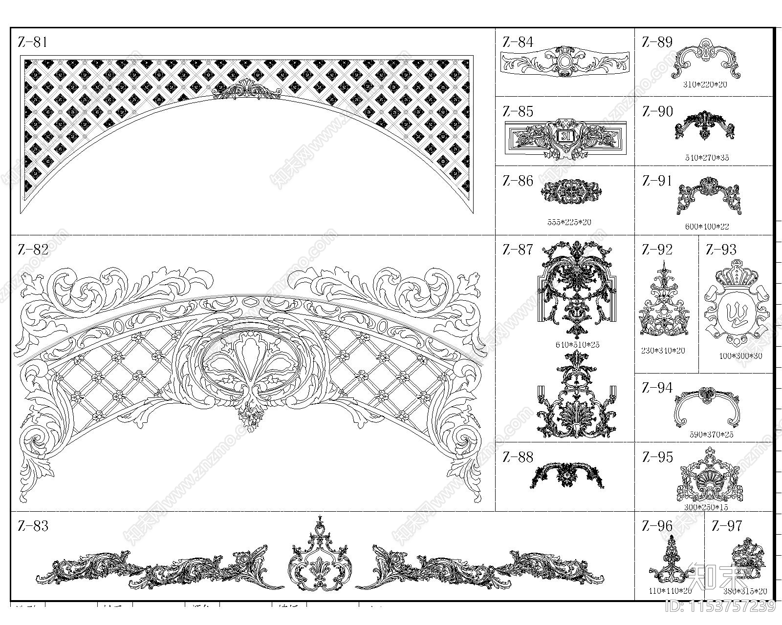 家居雕花图案施工图下载【ID:1153757239】