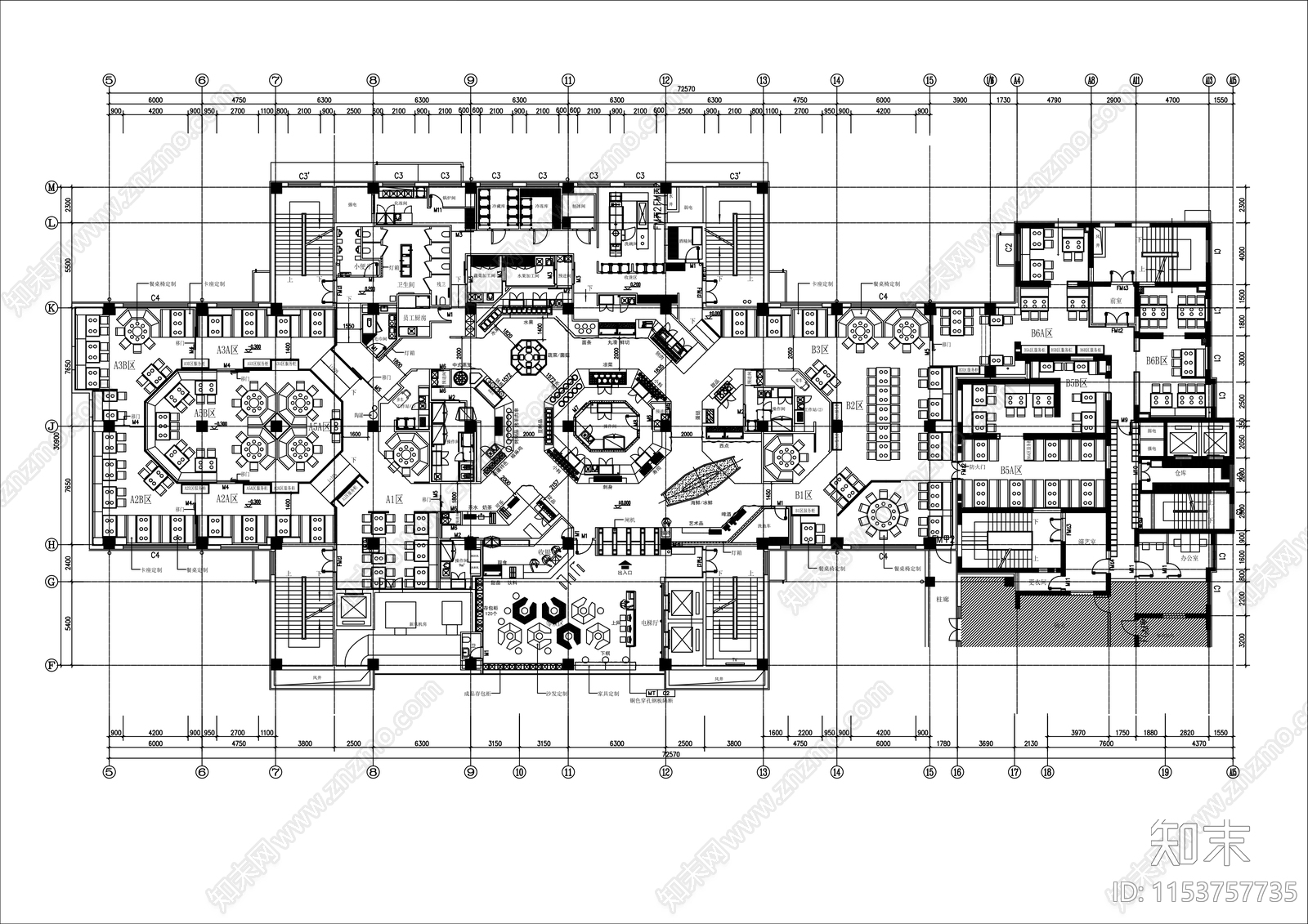 大型自助餐厅室内平面图cad施工图下载【ID:1153757735】