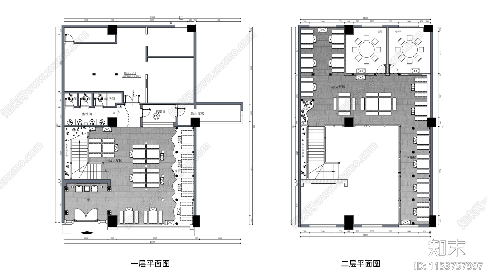 450㎡两层中式火锅店室内平面图cad施工图下载【ID:1153757997】