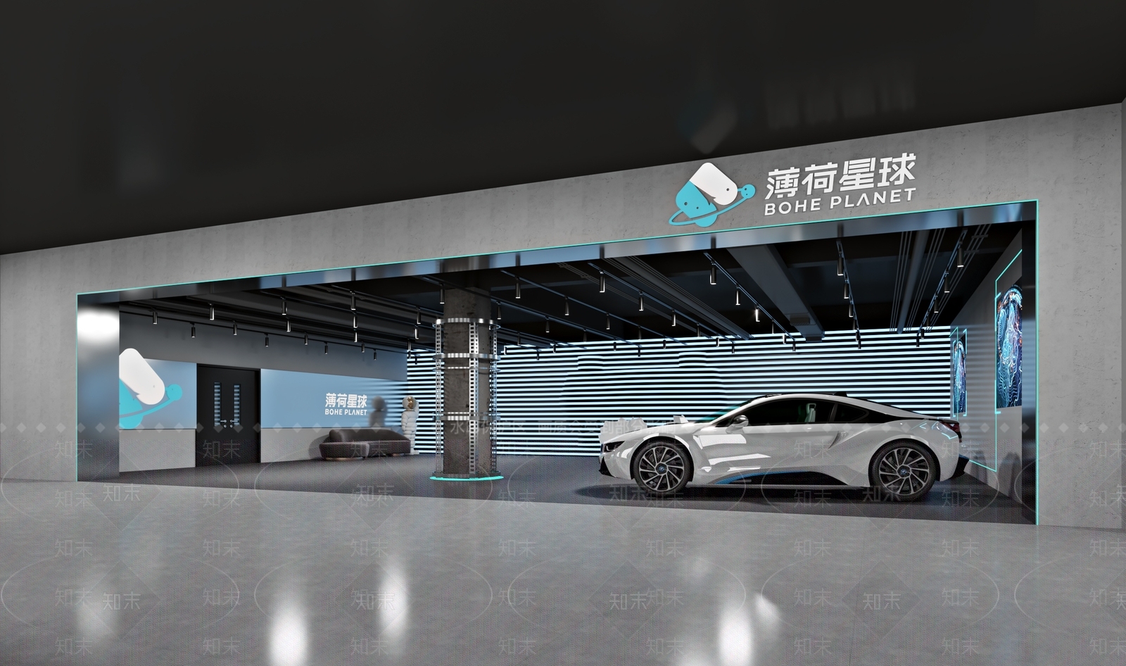 现代车展厅门头门面3D模型下载【ID:1153759785】