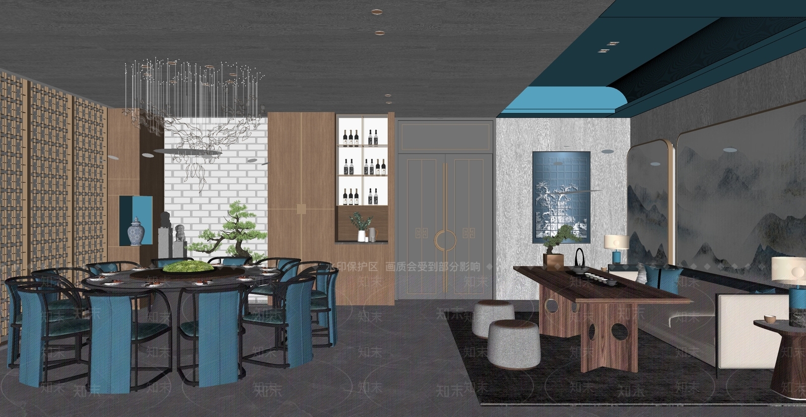 新中式包厢SU模型下载【ID:1153783088】