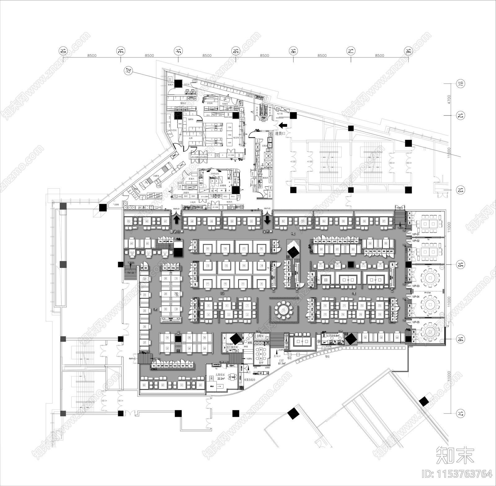 1500㎡海底捞火锅店平面布置图施工图下载【ID:1153763764】