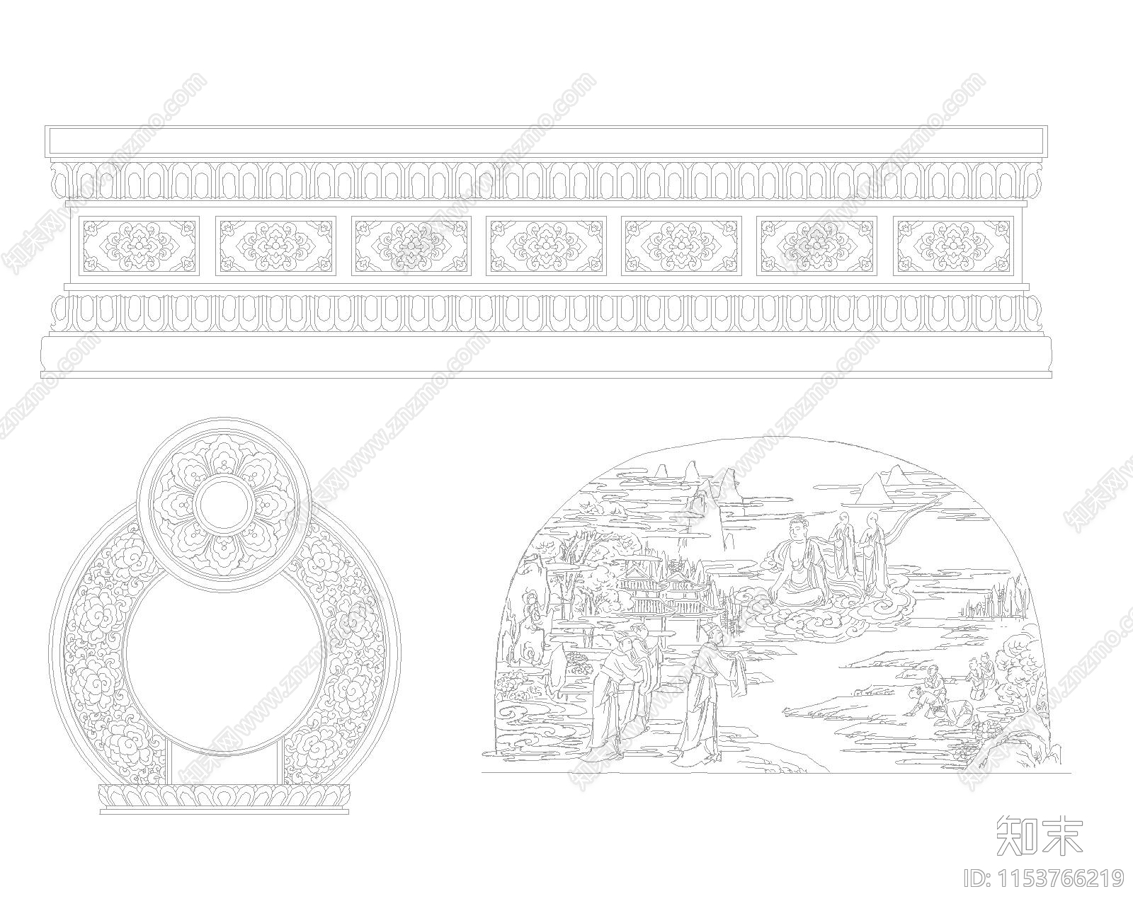 寺庙雕刻图库cad施工图下载【ID:1153766219】